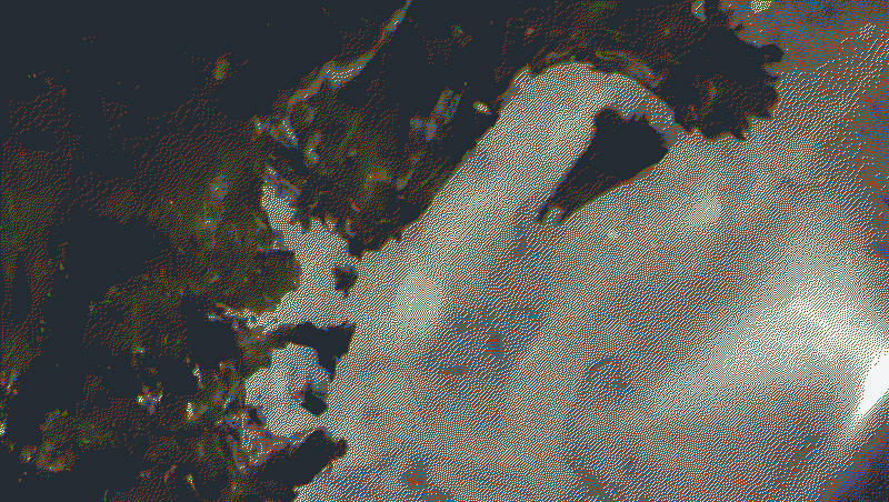 A dithered image of the Mississippi River at its source at lake Itasca.